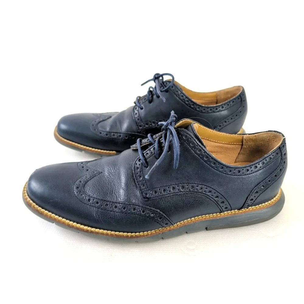 Cole Haan Grand OS Wingtip Oxford Shoe Mens 8 Blue Leather Business Smart Casual
